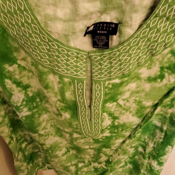 Vintage LINEN blend embroidered green and white tank top tunic plus size 2X - Picture 5 of 5